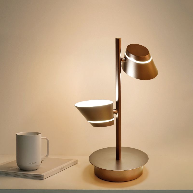 Swivelable Angled Cone Shade Night Lamp Modern Metal Single Bedside Table Lighting in Coffee