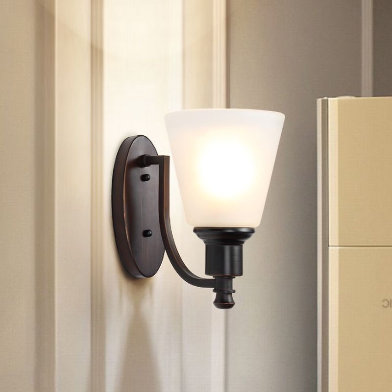 Conical Milk Glass Wall Lighting Vintage 1 Head Living Room Wall Sconce Light Fixture in Black