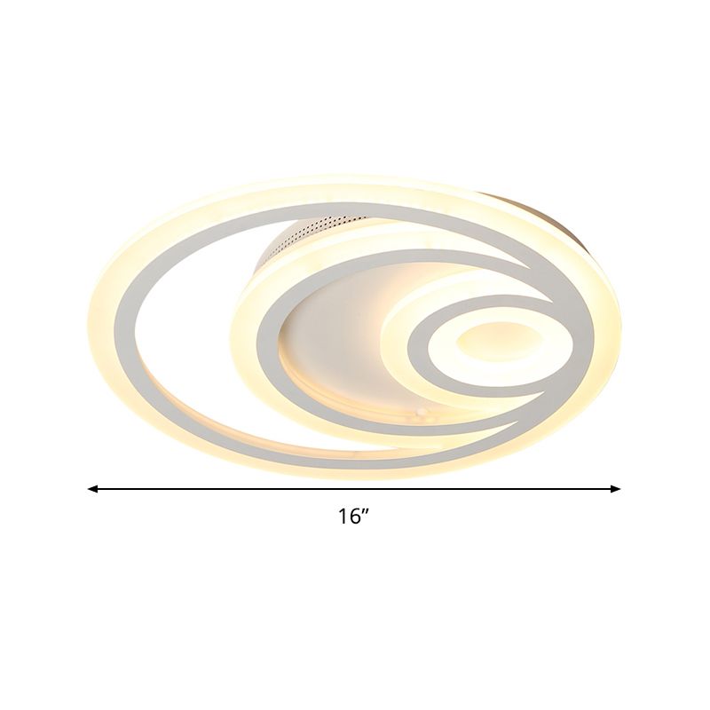 16"/19.5" Wide Ripple Acrylic Flush Mount Light Minimalist White LED Ceiling Lighting, Warm/White/3 Color Light