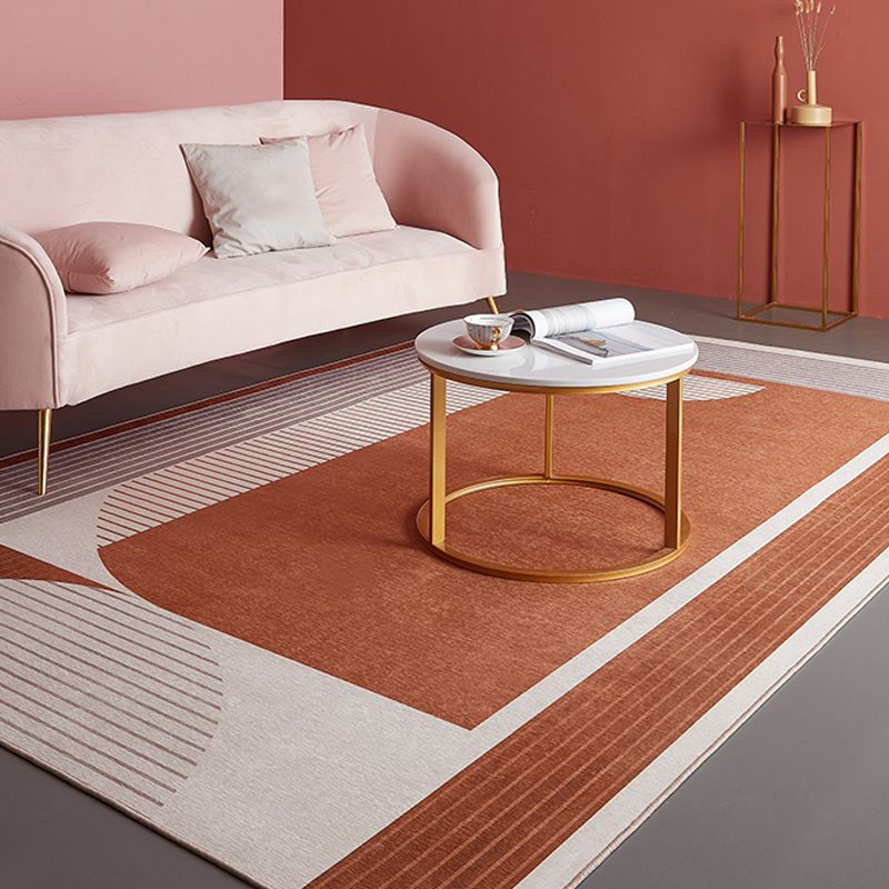Red Striped Pattern Rug Polyester Modern Rug Pet Friendly Washable Non-Slip Area Rug for Living Room