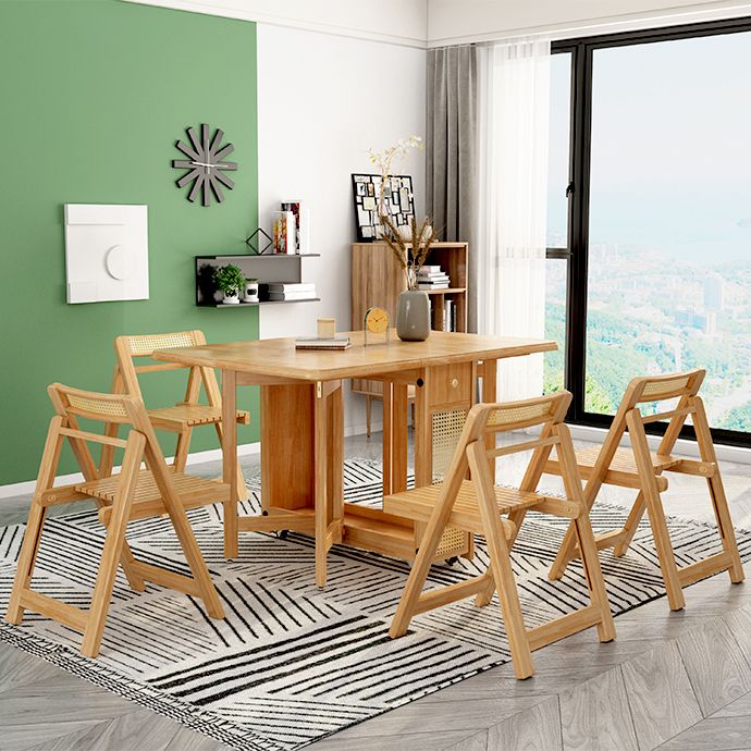Mid-Century Dining Table Rectangle Solid Wood Drop-Leaf Dining Table for Home Use