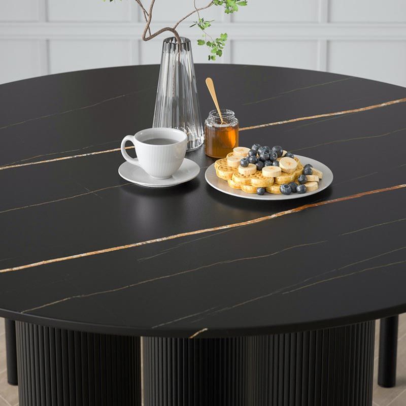 Mesa de comedor redonda contemporánea de piedra, acabado mate, mesa de 3 patas para cocina