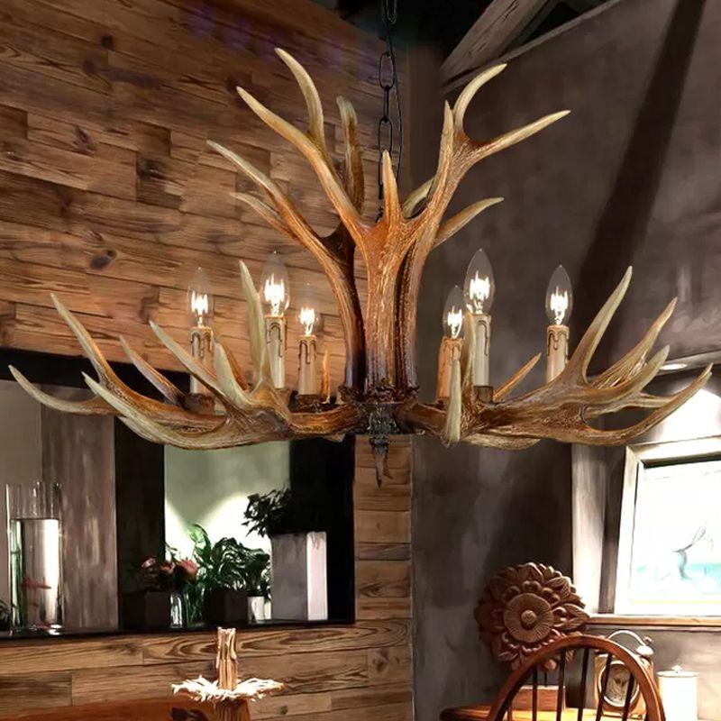 Resin Stag Antler Chandelier Countryside 6/8/10 Lights Restaurant Pendant Lighting Fixture in Brown