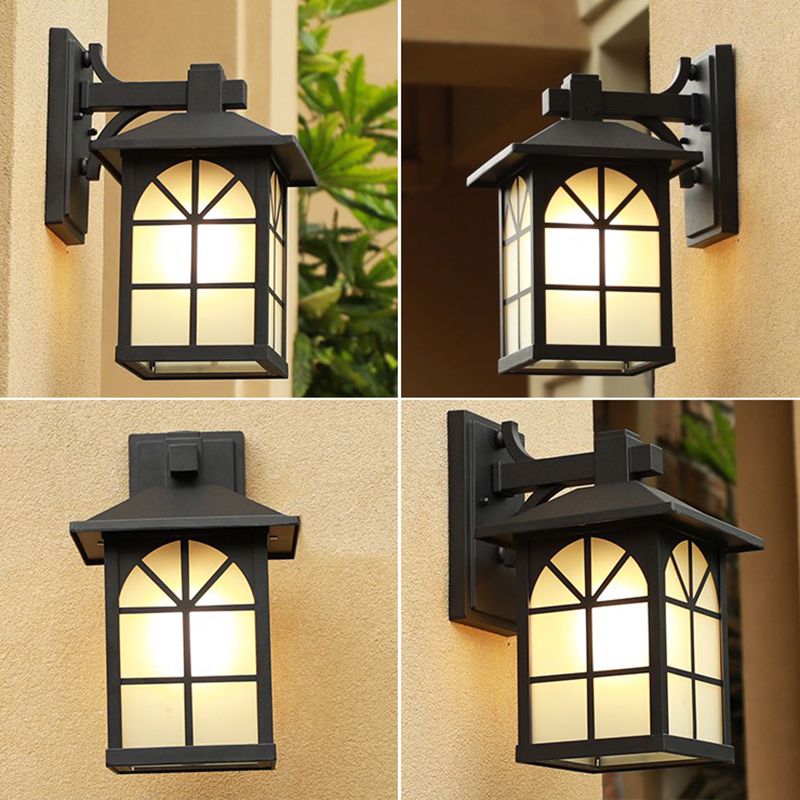 1-Light Opaque Glass Sconce Lighting Traditional Black House Shaped Outdoor Wall Light