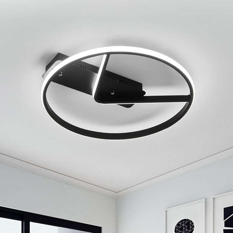 Simple Novelty LED Flush Mount Fixture Aluminum Black Hoop and V Inner Thin Ceiling Lighting in Warm/White Light, 18"/23.5" Width
