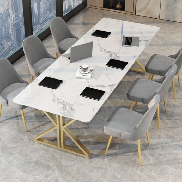 Modern Stone Writing Desk Rectangle 29.53" Tall Office Desk with Iron Legs