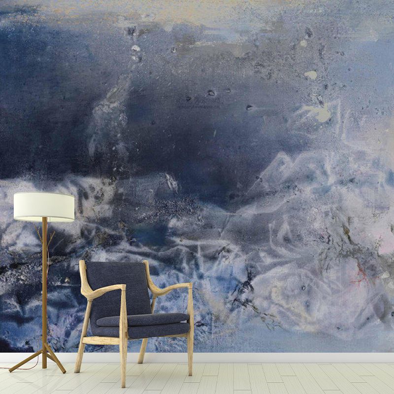 Abstract Mountain Landscape Mural Decal Artistry Smooth Surface Wall Art in Grey-Blue