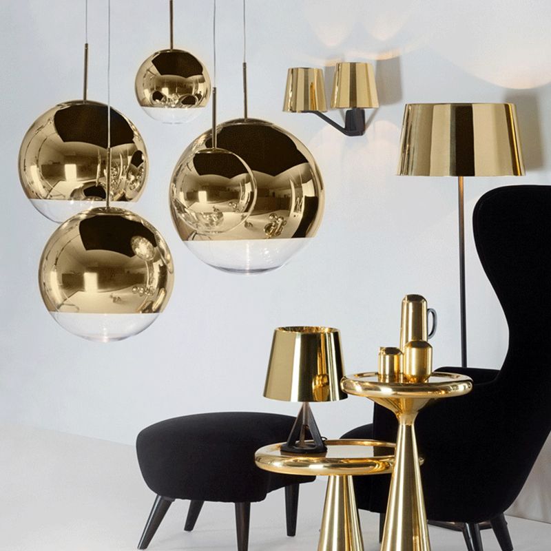 Electroplated Mirror Glass Globe Pendant Lamp Modern Simplicity Style Single Bulb Hanging Light with Adjustable Suspension Wire