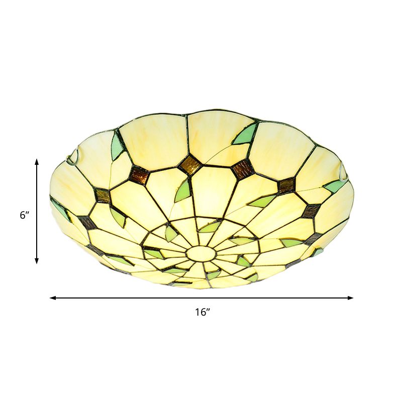 3 Bulbs Bowl Flush Lighting Stained Glass Tiffany Ceiling Light Fixture for Living Room