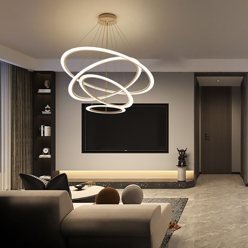 Modern Layered Chandelier Metal White Circle LED Chandelier Pendant for Living Room