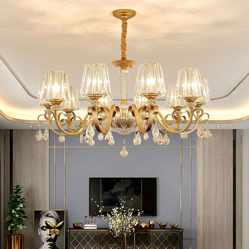 Prismatic Crystal Cone Hanging Lamp Contemporary Ceiling Chandelier Light with Droplet Decorations