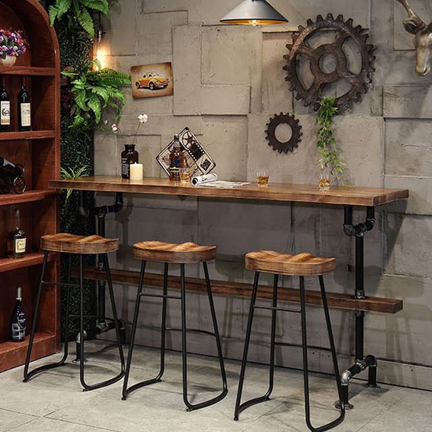 Wood Top Water Pipe Frame Counter Table Industrial 42-inch Height Table for Dinning Room