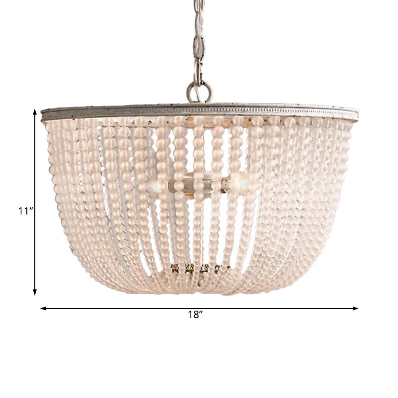 Bowl Pendant Chandelier Minimalist Crystal 3 Bulbs Distressed White Hanging Lamp for Bedroom