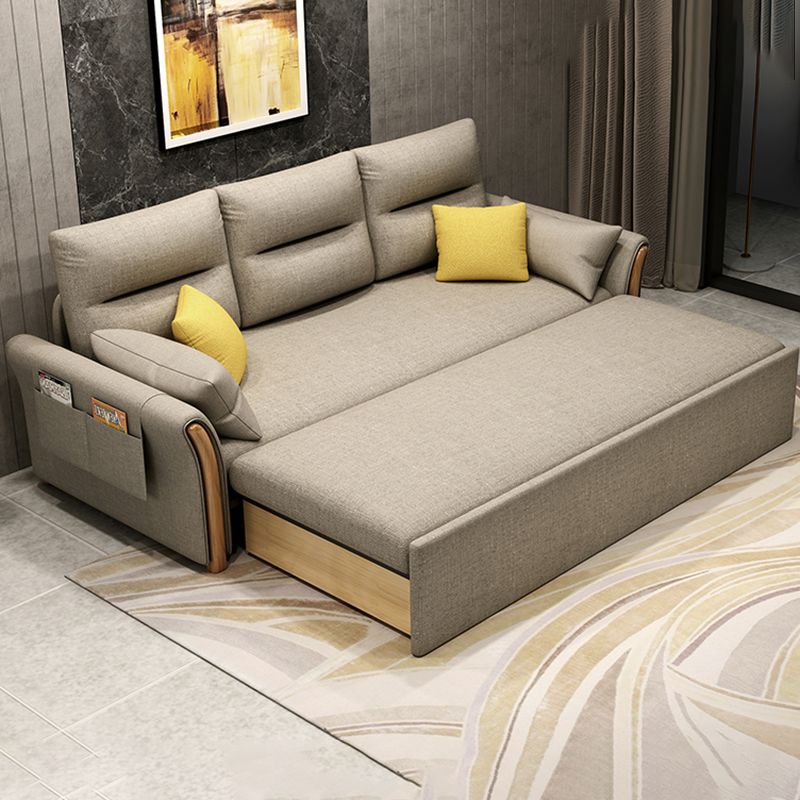 Contemporary Cotton Blend Convertible Flared Arm Couch Bed with Pillows