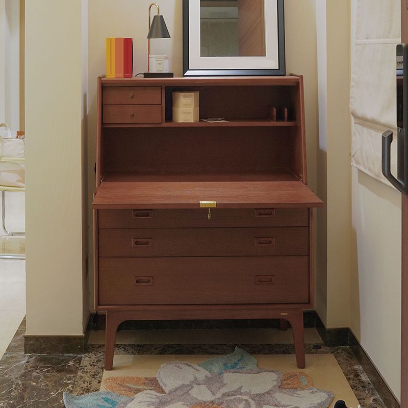 Mid-Century Modern Wood Accent Chest in Ash 46" Tall 5 Drawers Cabinet