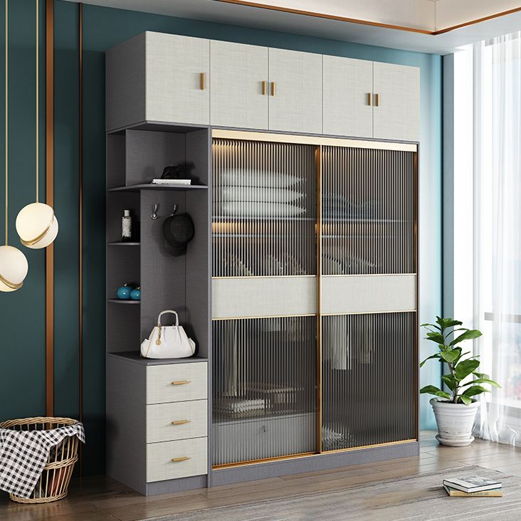 Modern Wardrobe for Home Mirrored Finish Cabinet with Glass Door