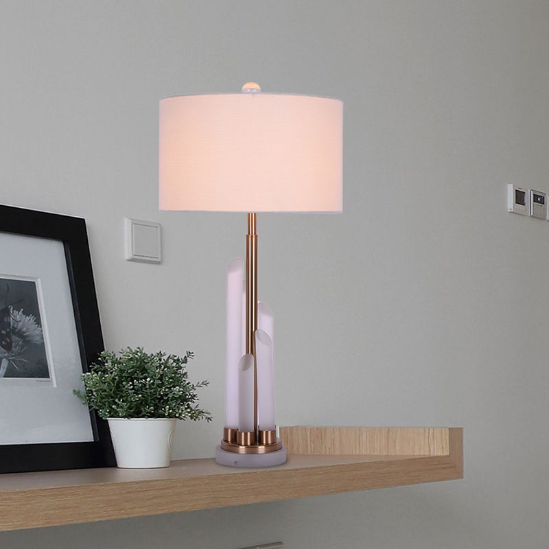 Tambre de la sala de estar Night Mesa Luz de tela simple 1 Lámpara de mesita de noche blanca clara con cristal deco