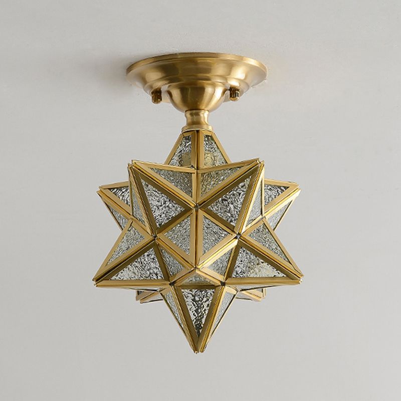 Star Glass Semi-Flush Ceiling Light Vintage Aisle Ceiling Flush Mount in Brass
