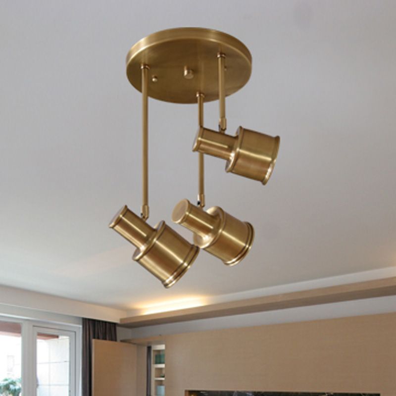 Cylindrical Hallway Cluster Pendant Light Colonial 3 Lights Gold Rotatable Suspended Lighting Fixture