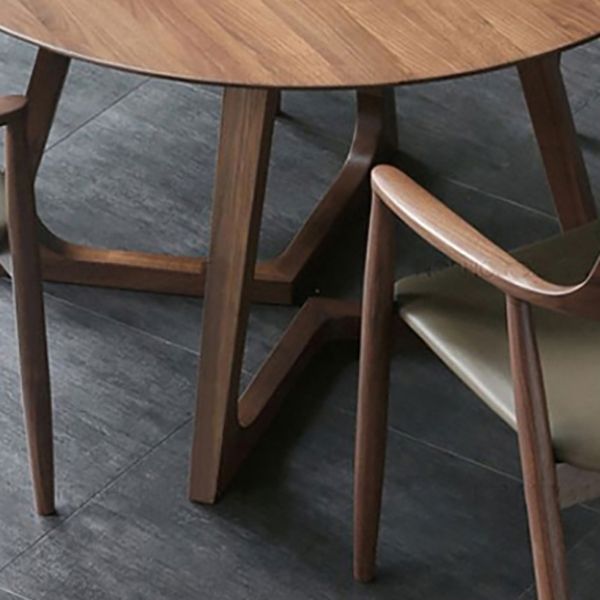 Modern Round Dining Table Pine Solid Wood Natural Double Pedestal Table