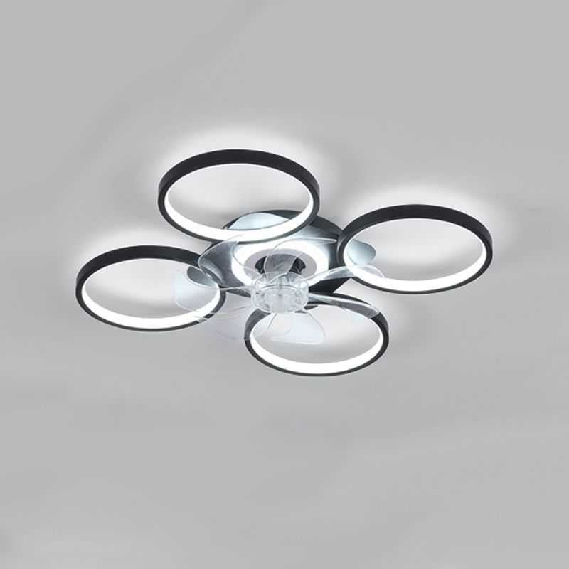 Nordic Style Iron Ceiling Fan Lamp Geometry 6 Gears LED Ceiling Fan Light for Bedroom