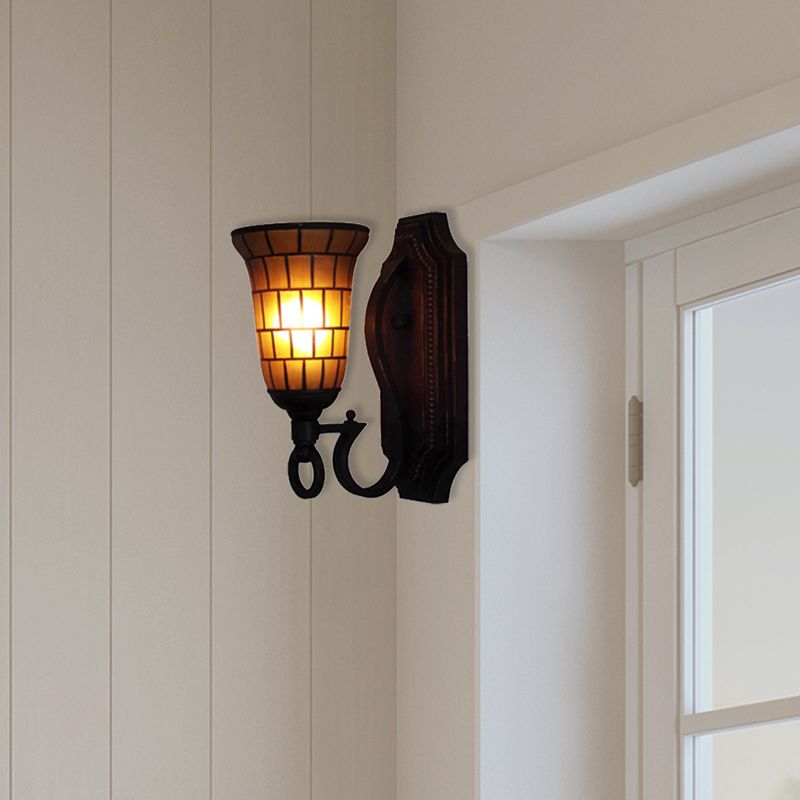 1 Head Slim Bell Wall Sconce Retro Loft Glass Wall Light in Yellow for Library Cafe