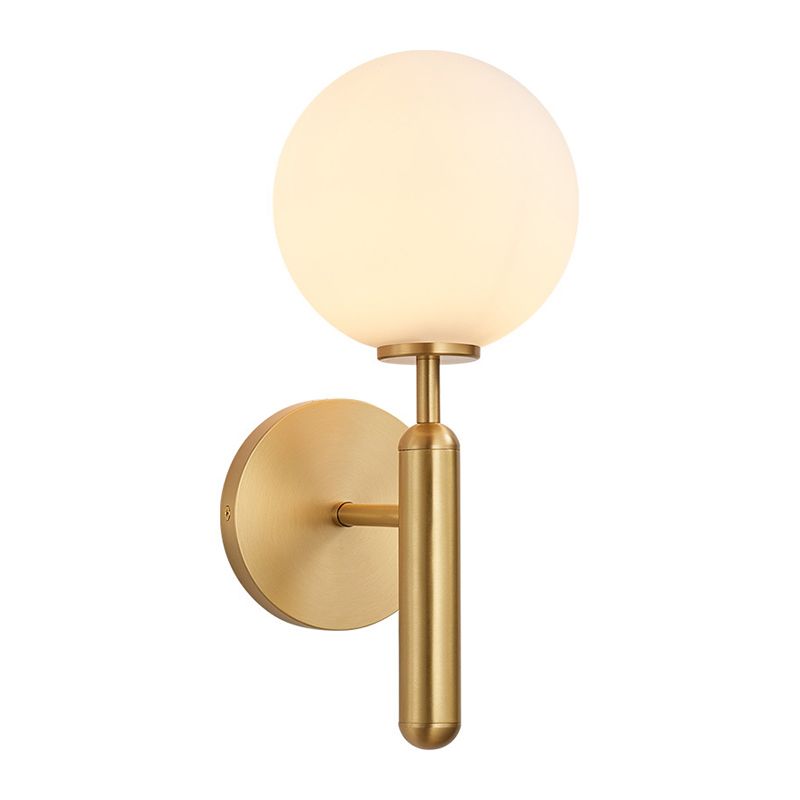 Nordic Style Single Light Brass Wall Lamp Glass Globe Shade Simplicity Lighting Fixture with Fixed Arm
