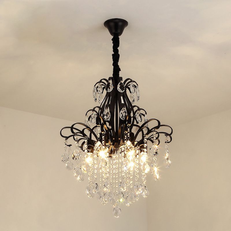 Candle Dining Room Down Chandelier Country Crystal Drape Pendant Lighting Fixture