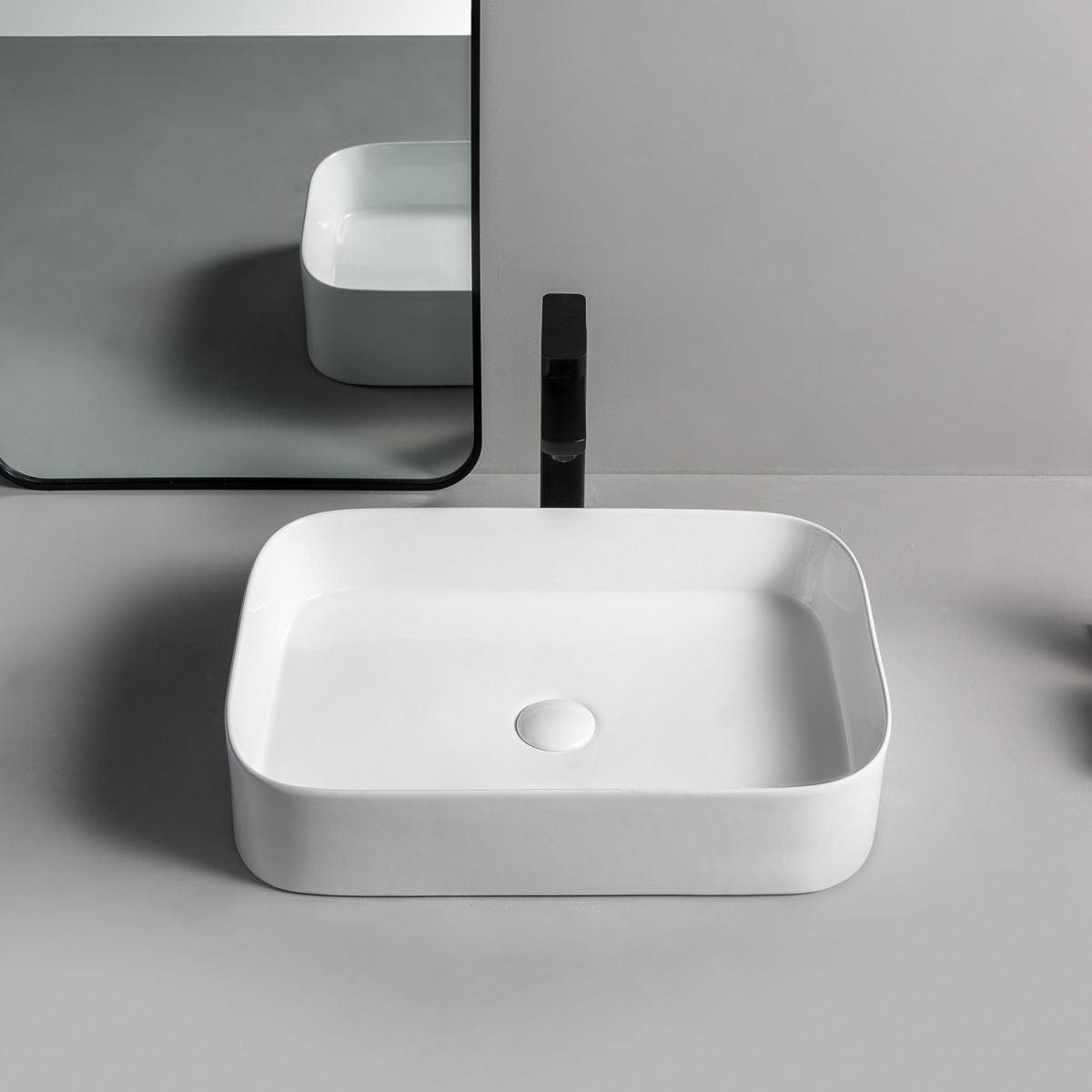 Modern Bathroom Sink Rectangular Porcelain with Pop-Up Drain Vessel Lavatory Sink