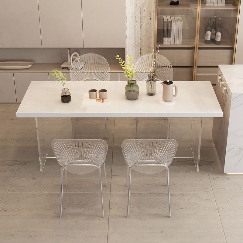 Rectangle Acrylic Base Dining Table Modern Stone Double Pedestal Table