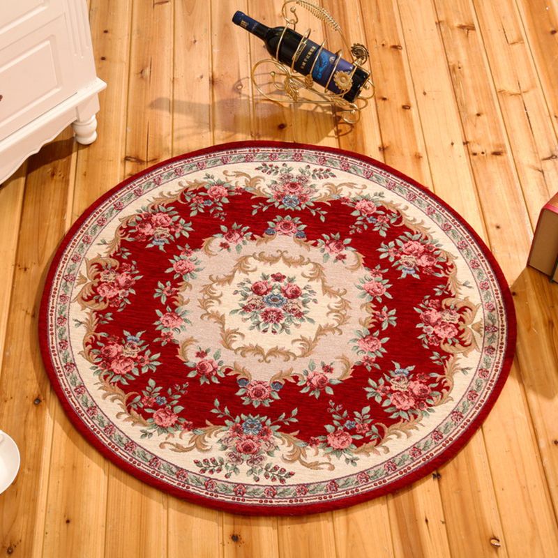Rot-Blau-Vintage-Teppich Polyester Blumenmuster Teppich waschbarer Haustierfreundlicher Anti-Rutsch-Rücken-Indoor-Teppich für das Studium