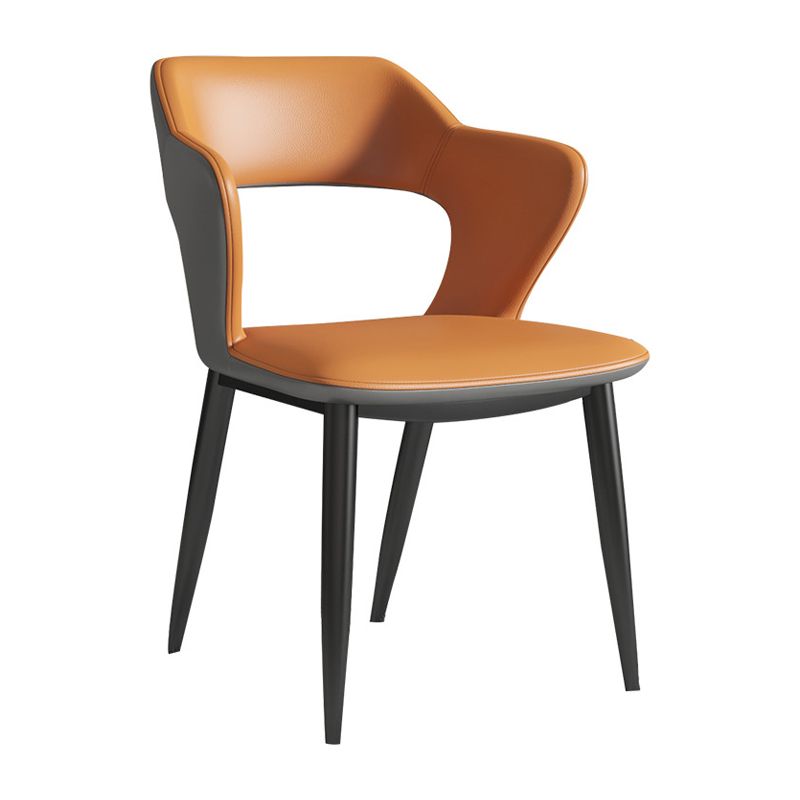Modern Leather Dining Arm Chair Upholstered Open Back Armchair with Metal Legs