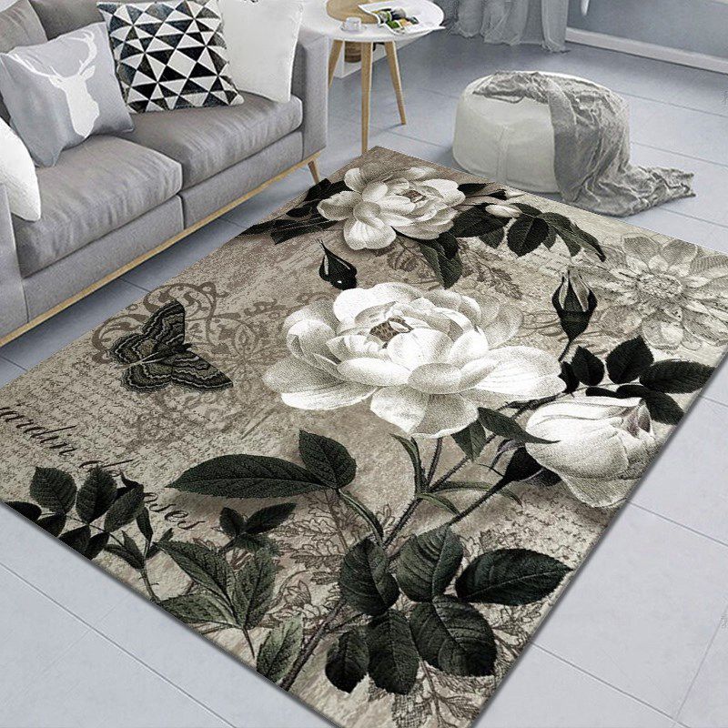 Luxury Multicolor Modern Rug Polyester Flower Pattern Area Rug Non-Slip Backing Carpet for Living Room