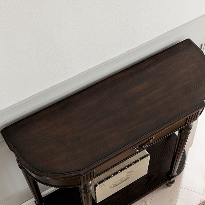Mid-Century Modern Half Moon Console Sofa Table Rubber Wood Console Accent Table for Hall