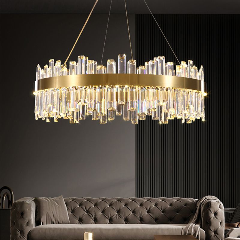 Gold Pendant Light Circle LED Crystal Hanging Light for Living Room