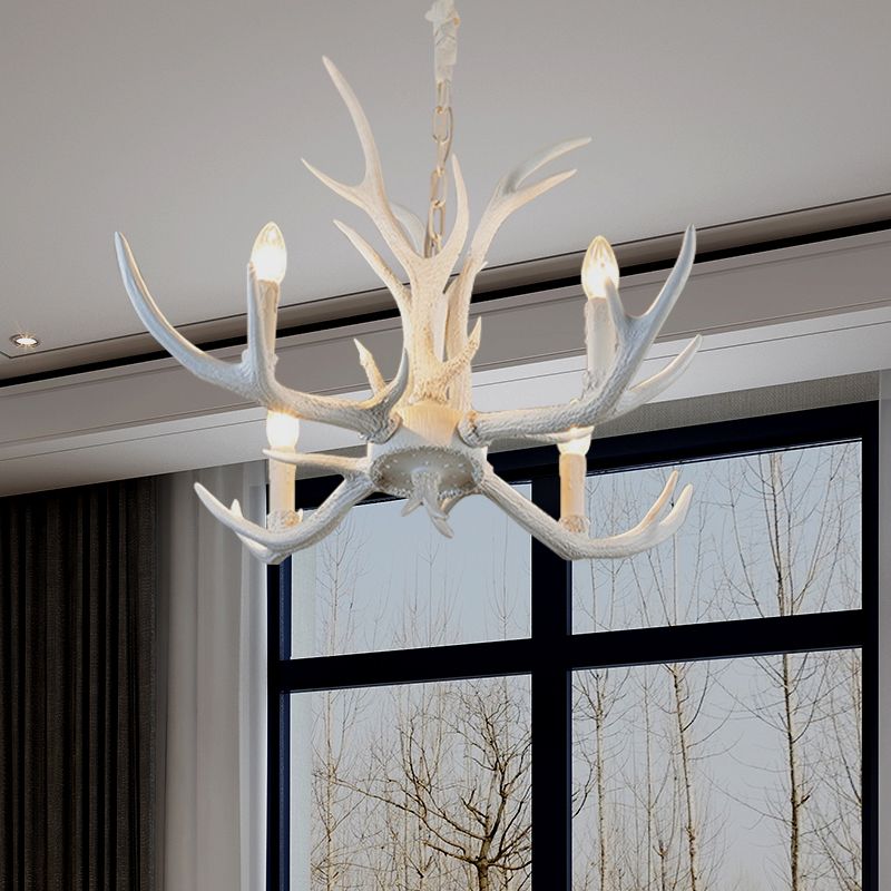 Rustic Candle Hanging Pendant 4/6/8-Light Resin Ceiling Chandelier in White for Bedroom