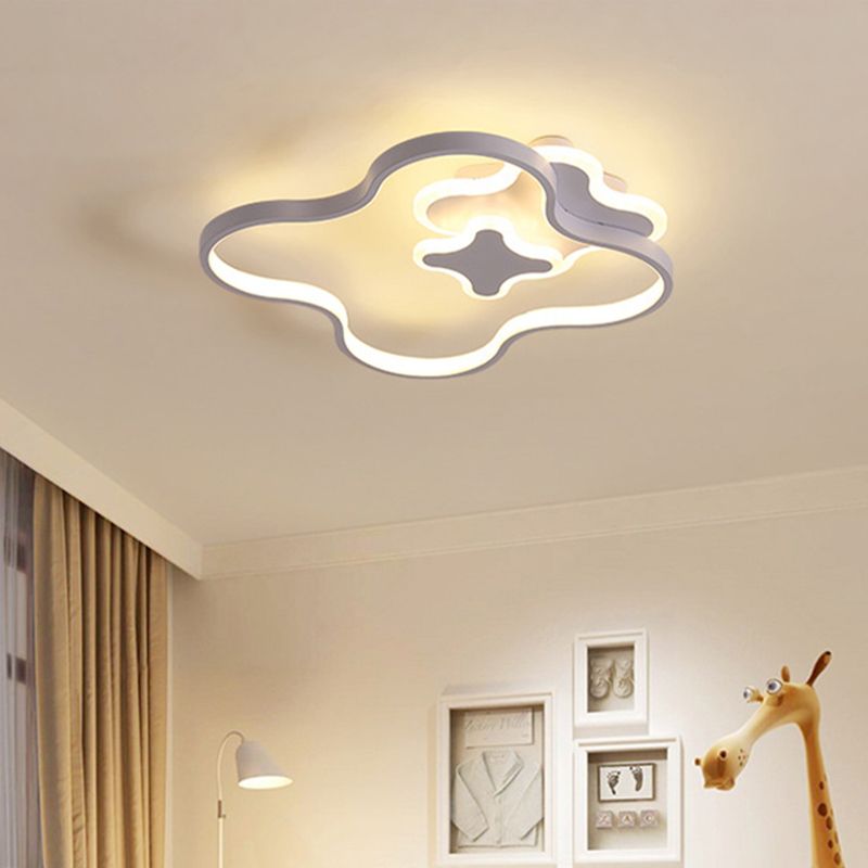 Acrylic Clover Flush Ceiling Light Cartoon Style LED White Finish Lighting Fixture in Warm/White Light