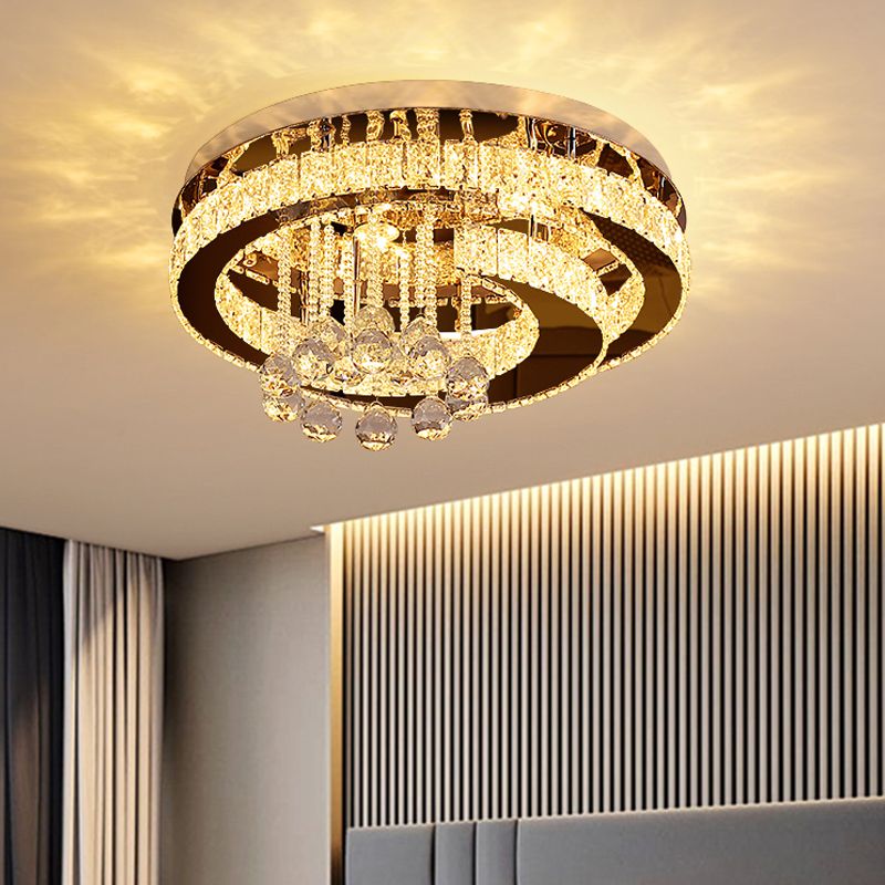Crystal Rectangle Moon/Star Ceiling Lamp Modern LED Semi Flush Light in Chrome with Droplet Deco
