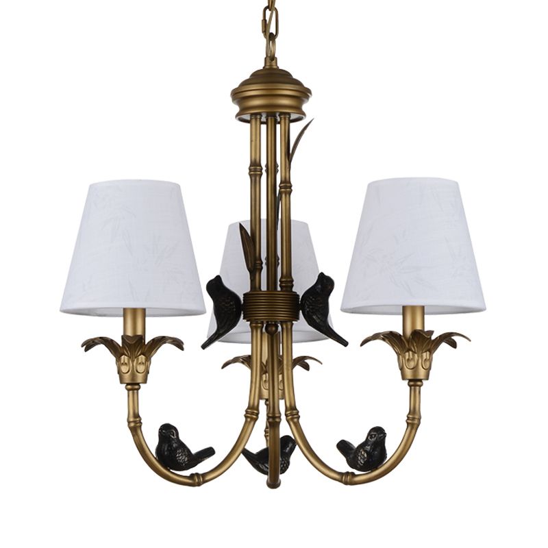 3/6/8 Lights Suspension Pendant Rustic Cone Fabric Hanging Chandelier in White for Living Room