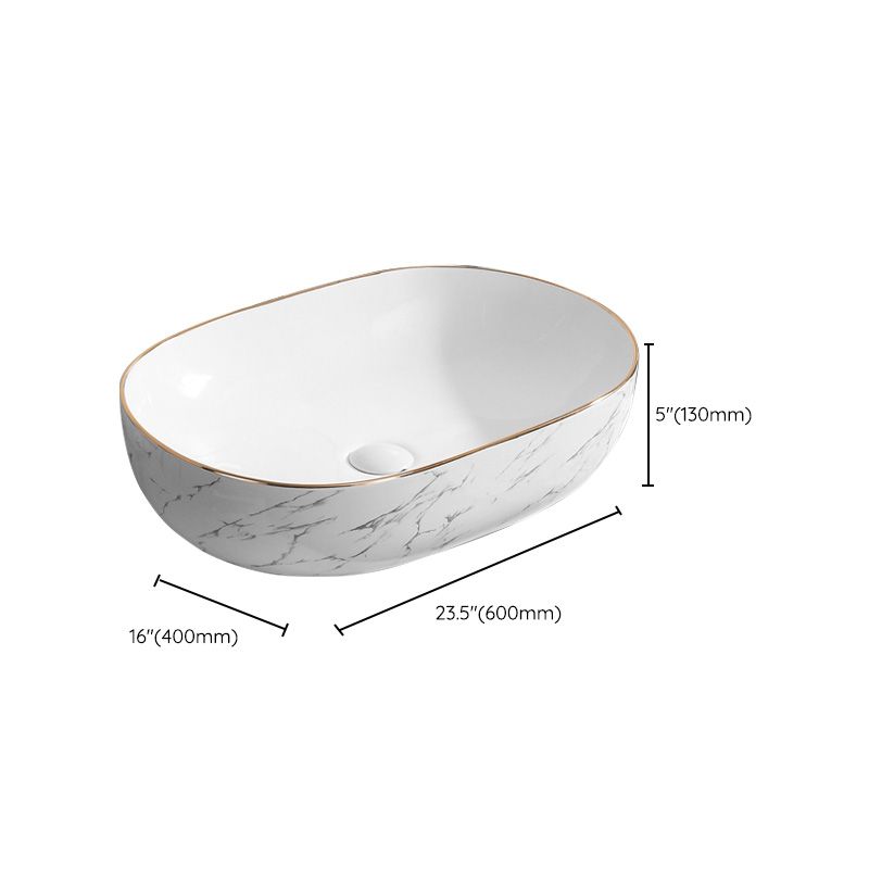 Contemporary Bathroom Sink Pop-Up Drain Porcelain Oval-Shape Vessel Bathroom Sink