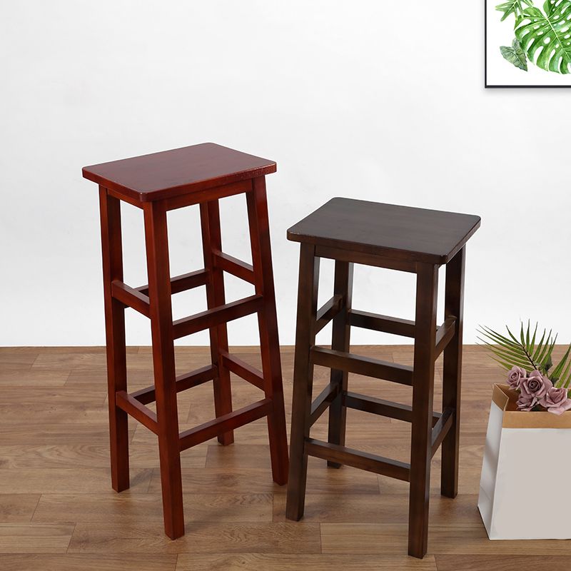 Solid Wood Bar Stool Footrest Armless Counter Stool for Dining Room