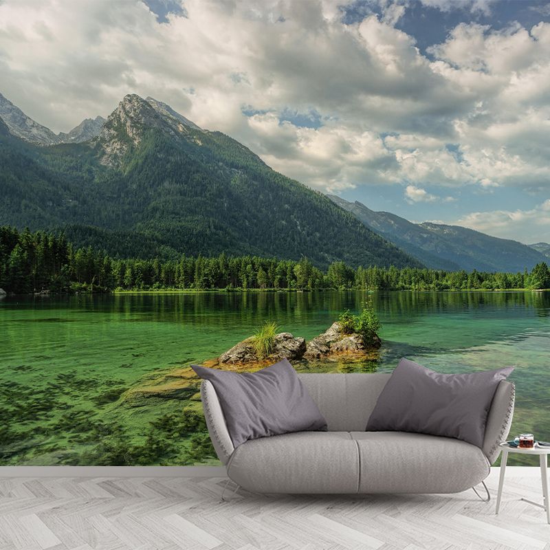 Contemporary Mountain and Lake Mural Horizontal Photography Wall Covering for Living Room