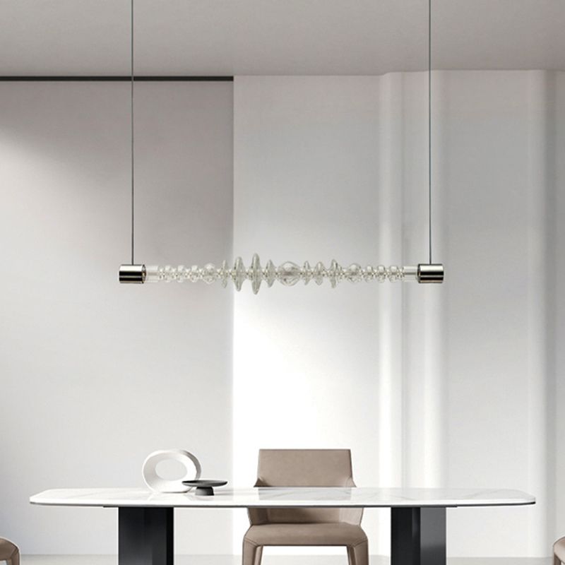 Modern LED Metal Ceiling Light Linear Shape Island Light with Glass Shade for Living Room