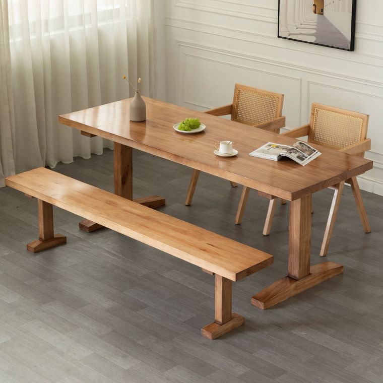 Modern Rectangular Dining Table Solid Wood Dining Table with Double Pedestal
