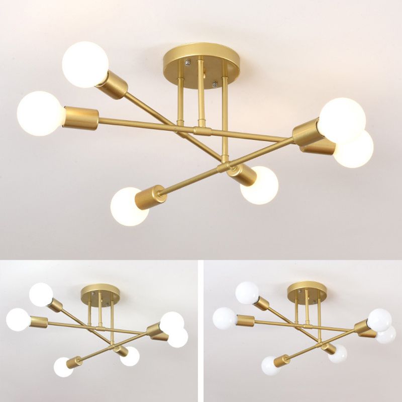 6-Light Semi Flush Ceiling Light in Industrial Vintage Style Sputnik Metal Flush Mount