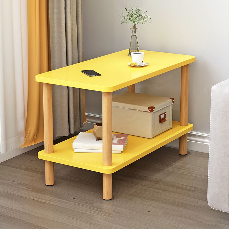 Wooden Side Table Double Tier Modernistic Style Geometric for Living Room