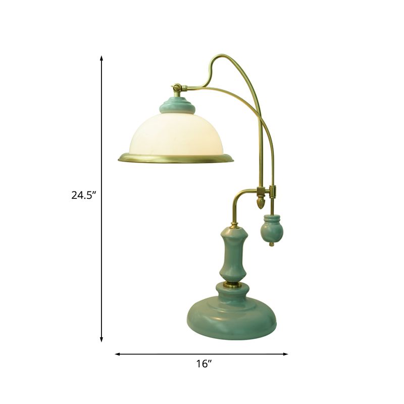 Lampada da lettura vintage a forma di ciotola Illuminazione da comodino in vetro smerigliato a 1 luce con braccio curvo in blu