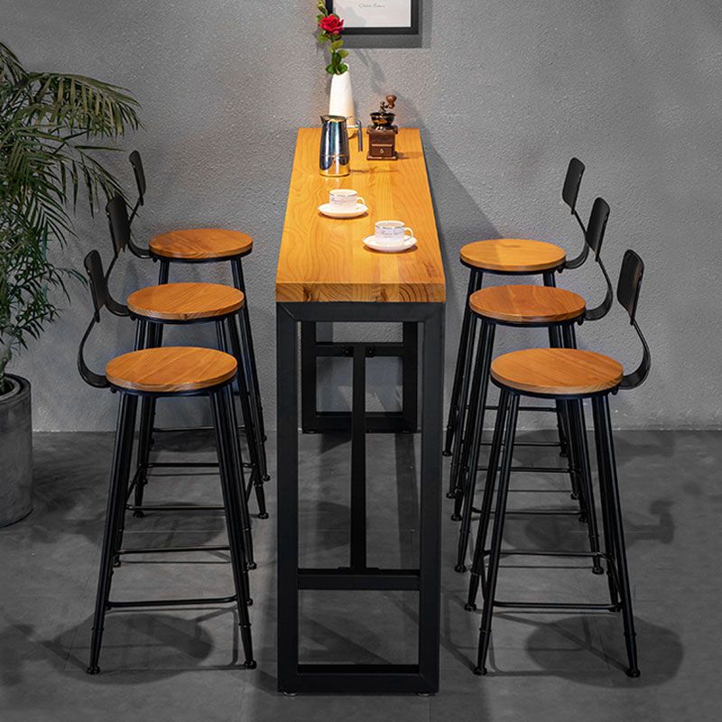1/4/7/9 Pieces Industrial Iron Bar Table Set Rectangle Pine Wood Bistro Set with Footrest