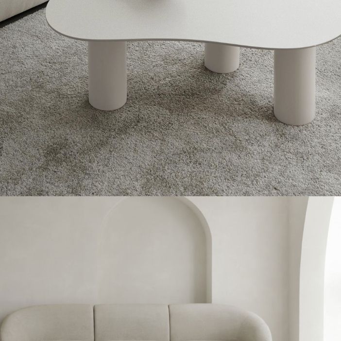 Solid Wood 3 Legs Coffee Table 13" H Cloud-Shaped Cocktail Table