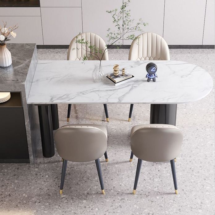 Mesa de comedor Simplicity de 3 patas en tono blanco de piedra sinterizada para comedor